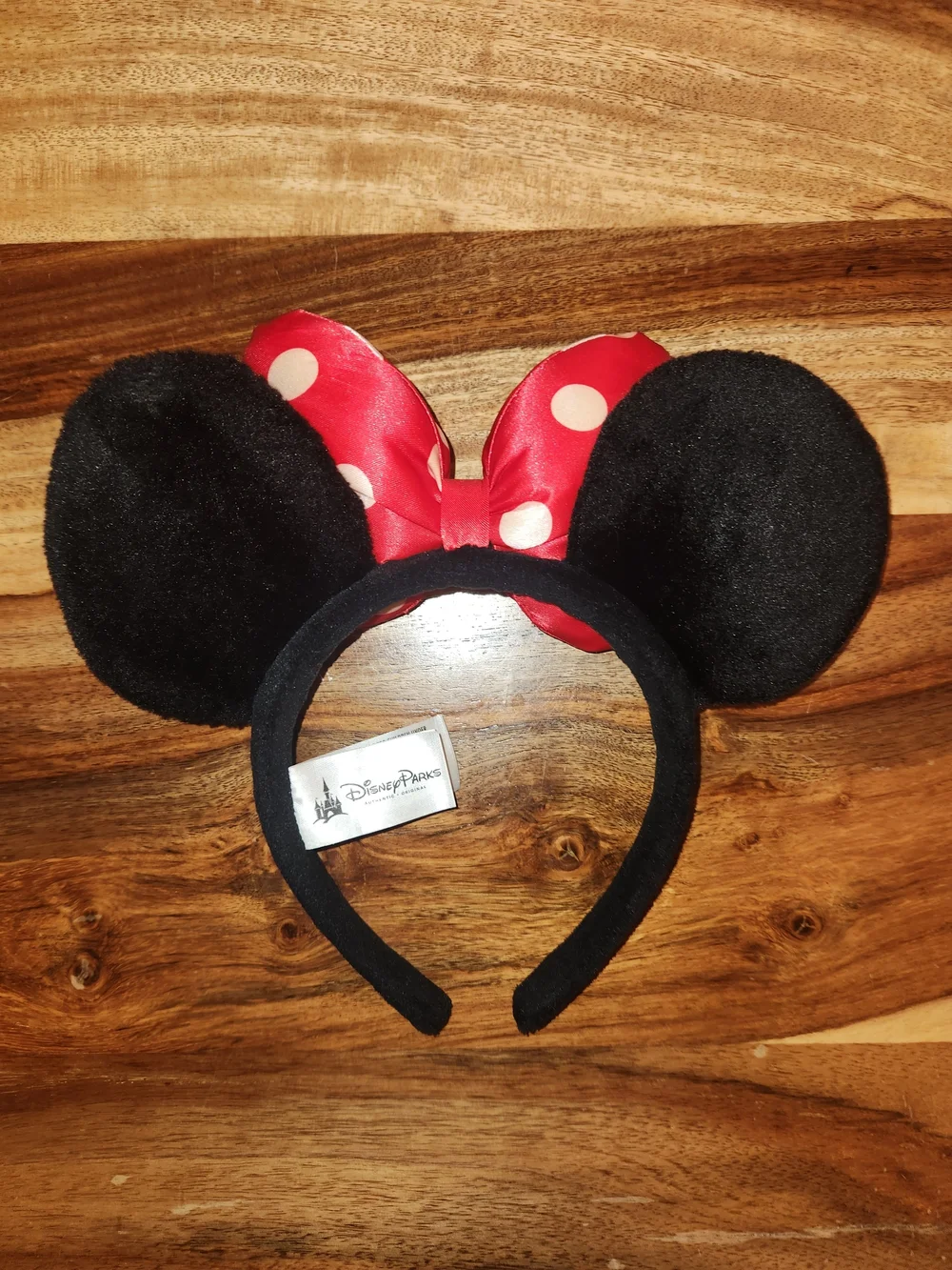 Disney Black Plush Minnie Ear Headband with Red Polka Dot Bow
